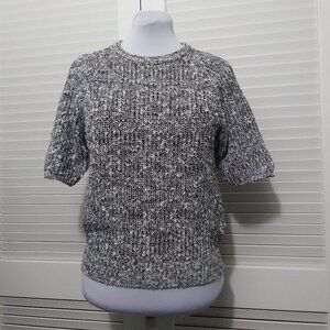 Yarn Works‎ Black White Short Sleeve Pullover Sweater